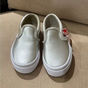 Vans Kids Metallic Silver Slip-On Sneakers